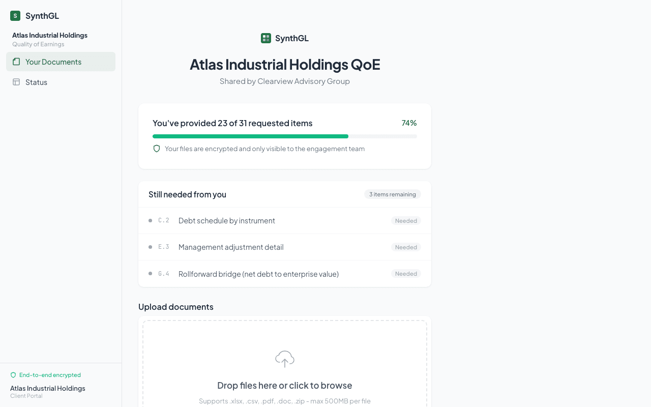 Client upload portal - no-login drag-and-drop file upload